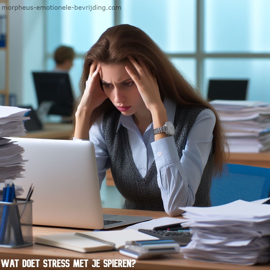 Vrouw in kantoor vraagt zicht af wat doet stress met je spieren?