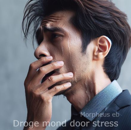 Man houd hand voor mond omdat hij een droge mond door stress heeft.