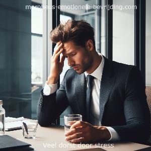 man op kantoor heeft last van veel dorst door stress impact