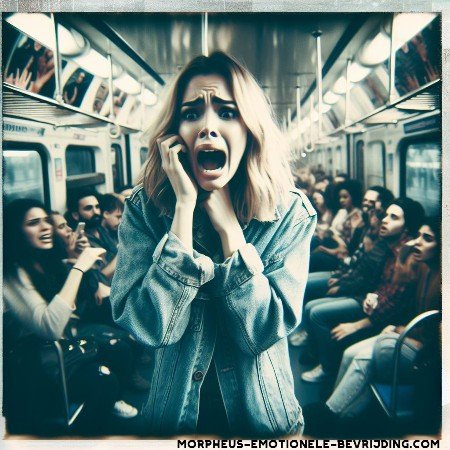Vrouw in trein weet wat zijn claustrofobie symptomen.